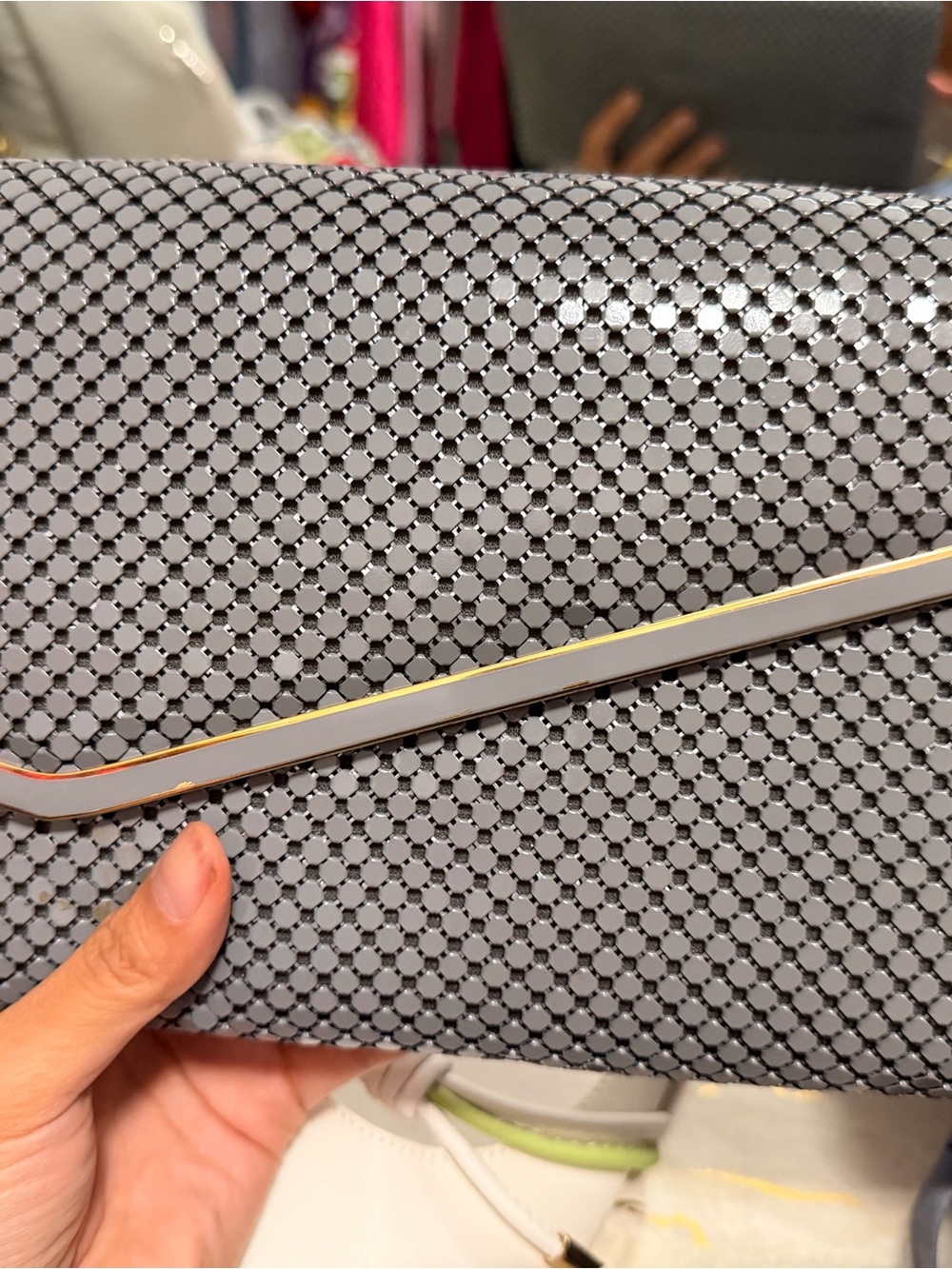 Grey Geometric Pattern Envelope Clutch - Women's Evening Bag